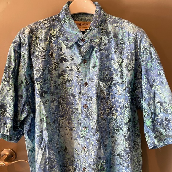 Johari West Other - Johari West Mens XLT Batik Shirt Blue Green Tropical Floral Cotton Short Sleeve